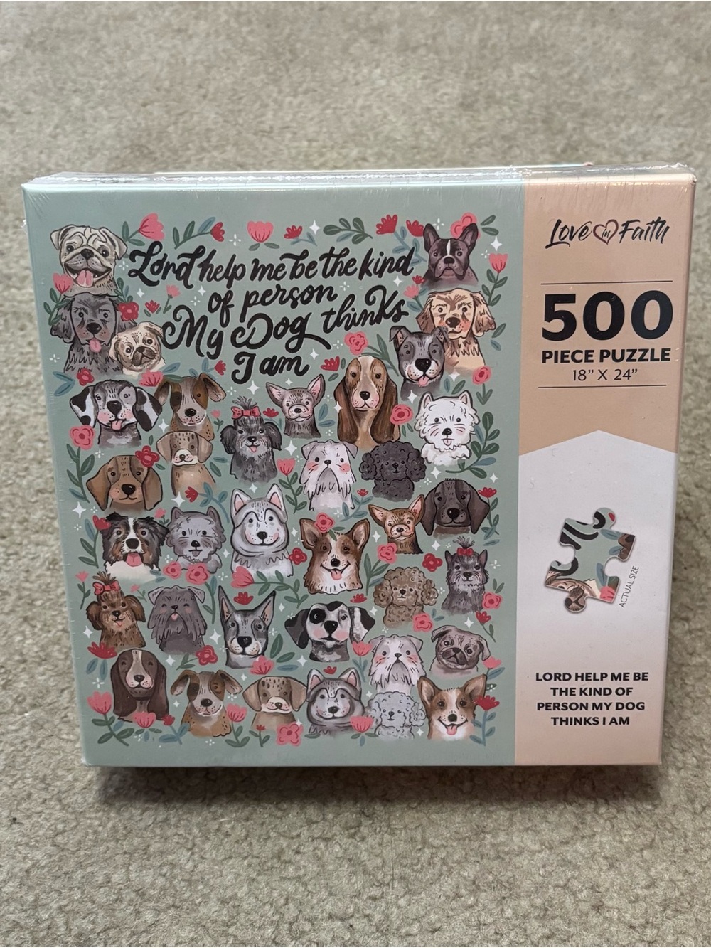 Love & Faith 500-Piece Dog Puzzle - Mint, Pink, Brown